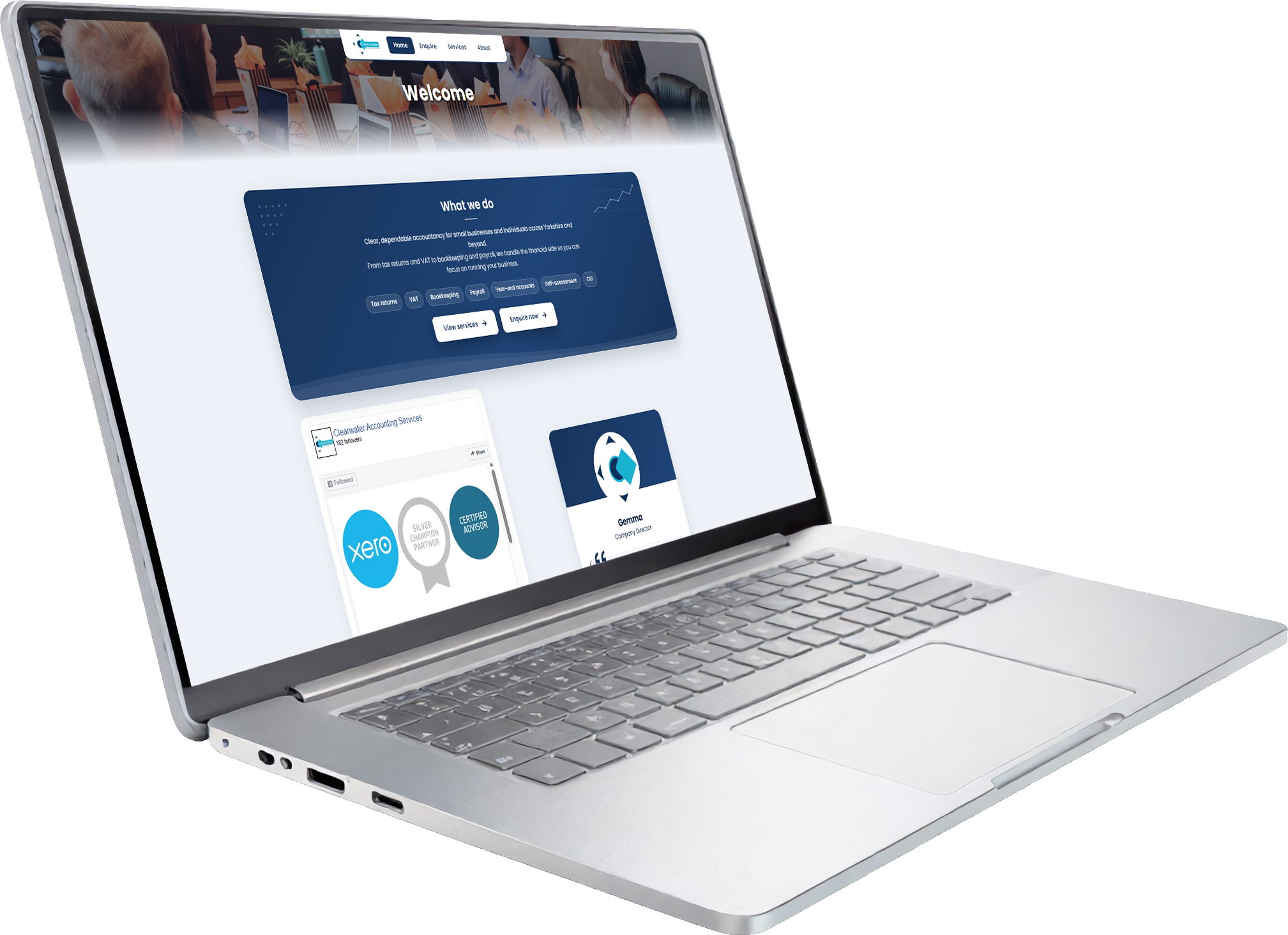 The Clearwater website shown on a laptop