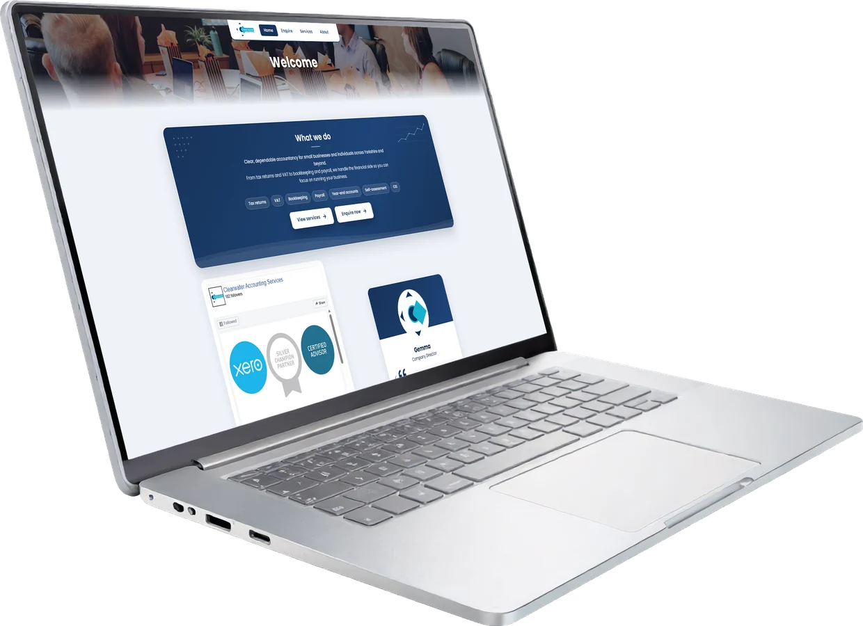 The Clearwater website shown on a laptop
