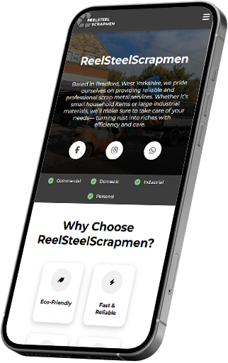 The Reelsteelscrapmen website shown on a phone