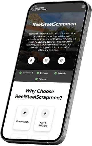The Reelsteelscrapmen website shown on a phone